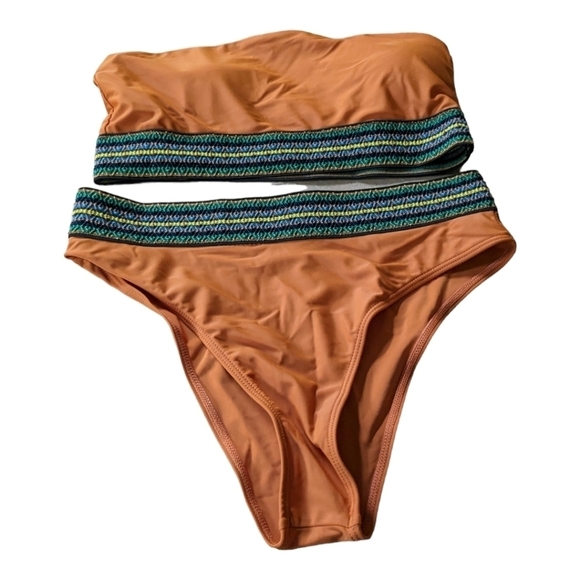 ⭐Boho rust unbranded high waisted strapless bikini size medium - Picture 1 of 4